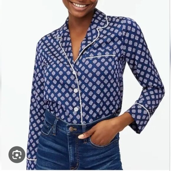 J. Crew Factory Navy Blue Print Pajama Top NWT - Picture 3 of 12